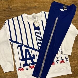 NWT VS PINK MLB LOS ANGELES DODGERS CREWNECK & NWT VICTORIA'S SECRET LEGGINGS